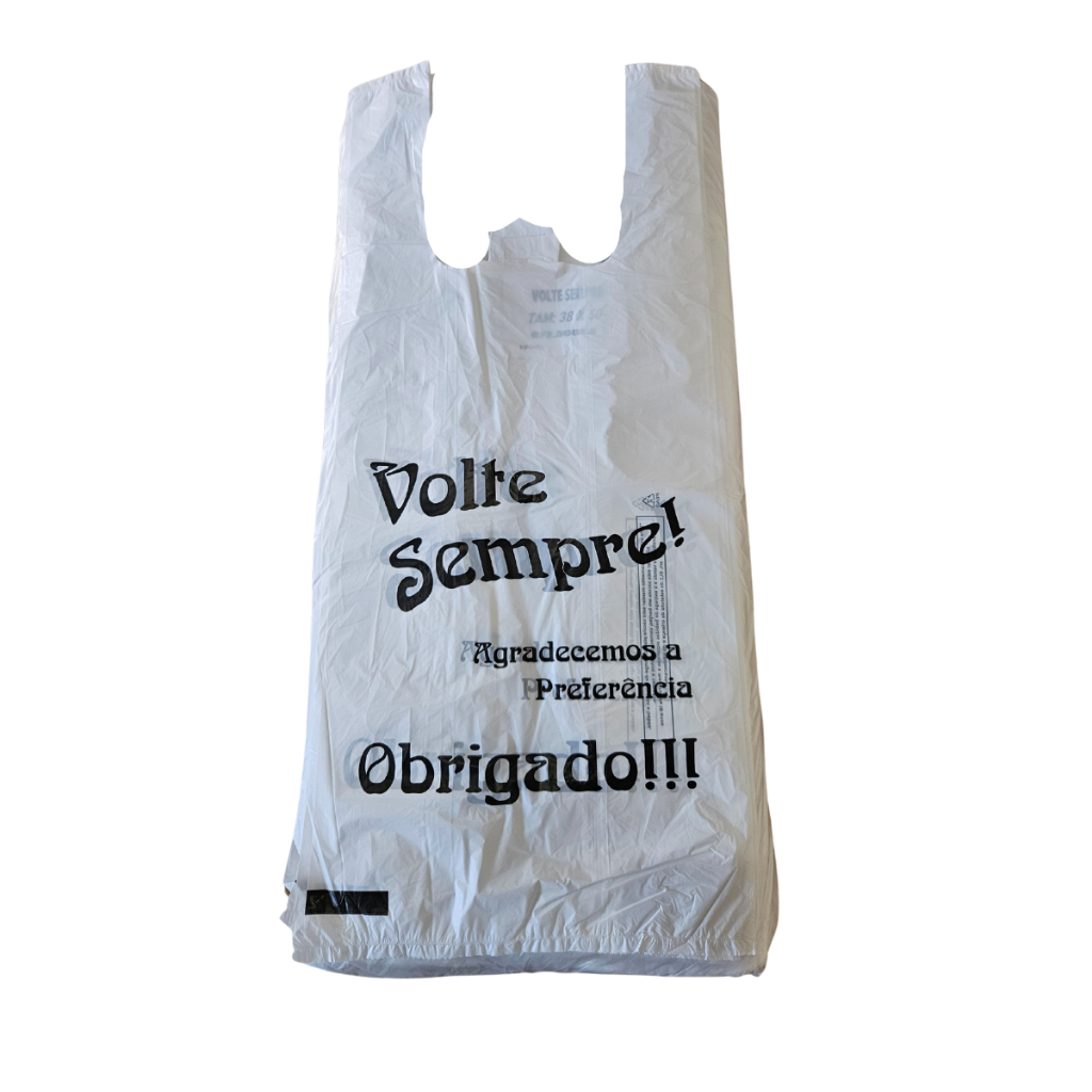 Sacola Plástica Branca Reforçada (38x50) com Logo Volte Sempre (Pacote C/2,3kg) em Oferta na Shopee