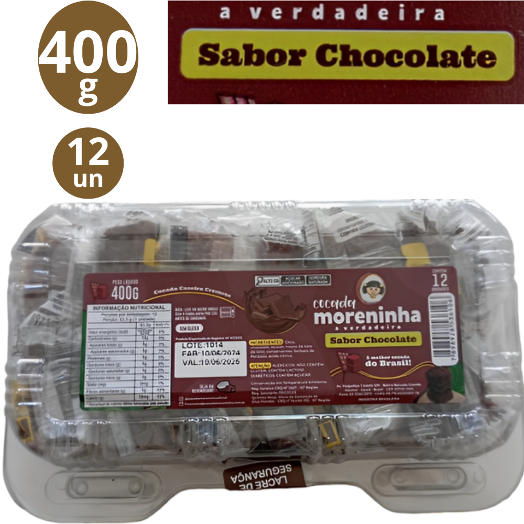 Cocada Moreninha Sabor Chocolate Tradicional 400g Caixa com 12 unidades Cremosa Doce Quadrada Ceara