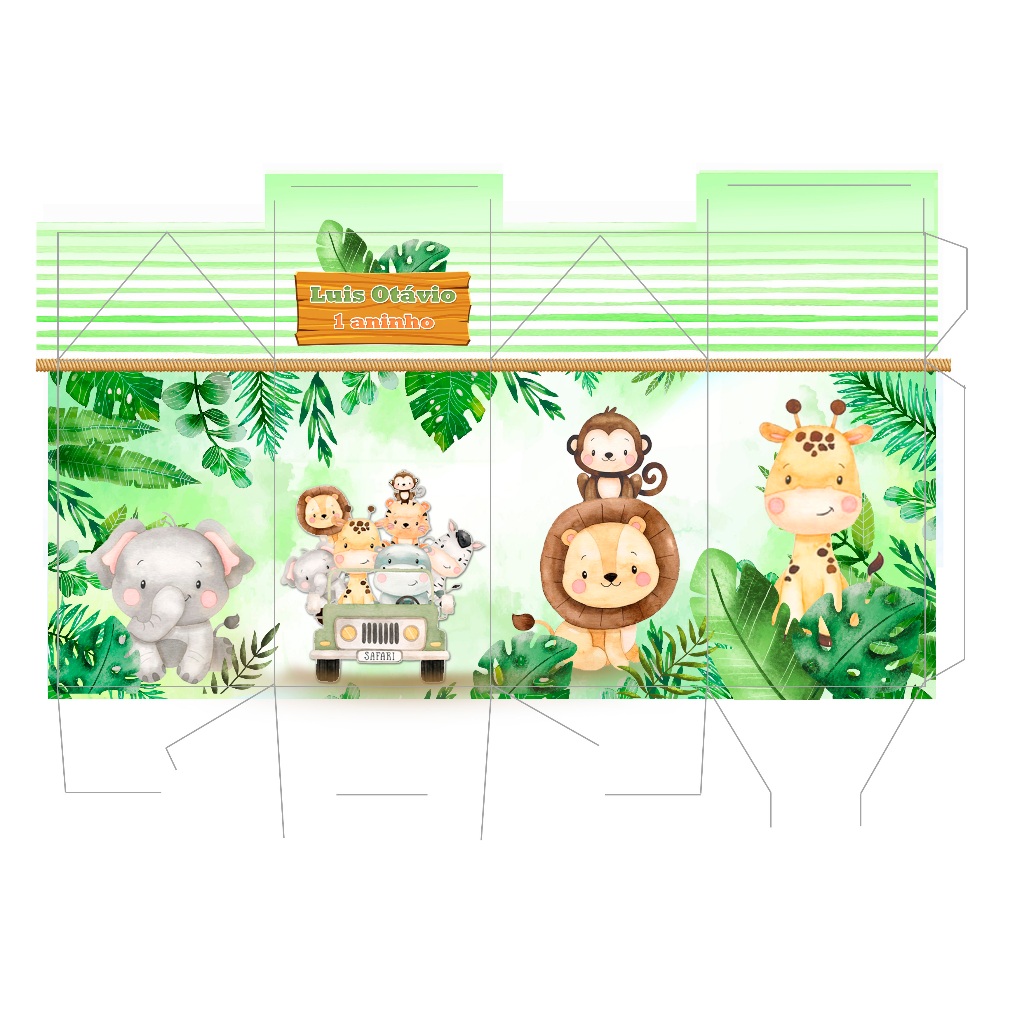 Kit Pegue Monte Personalizados Safari Baby - Escolha 20 a 60 Caixinhas Lembrancinhas Aniversário