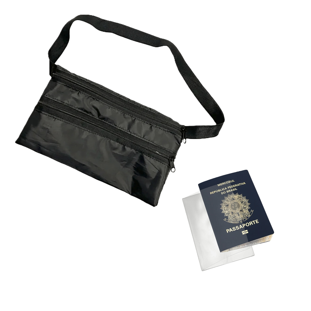Porta Documentos Doleira Pochete E Capa Passaporte Kit