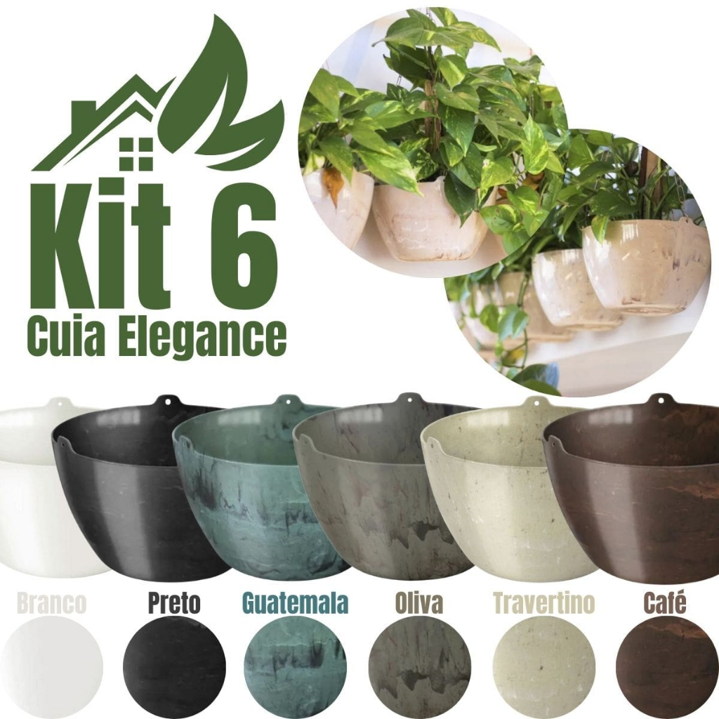 Kit 6 Vaso Cuia Cachepo Elegance Suspenso 01 Cachepot Pendente Para Planta e Samambaia De Plástico Cachepot Para Planta