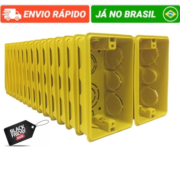 Kit 100 Caixinhas de luz e energia 4x2 p/ elétrica e construção - Reforçadas Amarela Top