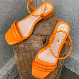 Sandália Casual Laranja Salto Bloco Médio Com Ajuste Em Tiras Confortável E Moderna Ramara Calçados em Oferta na Shopee