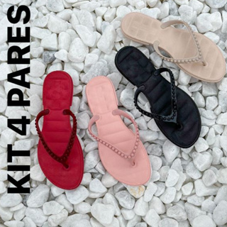 Kit 4 Pares Chinelo Pérola Feminina Injetada Em Pvc Barato Várias Cores em Oferta na Shopee