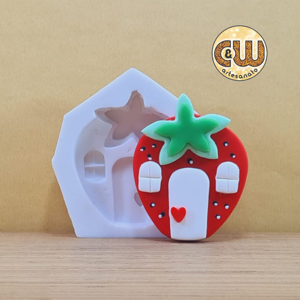 Molde Silicone Casa da Moranguinho /  Morango  - Decoração, Confeitaria e Artesanato – Biscuit - Festa em Oferta na Shopee
