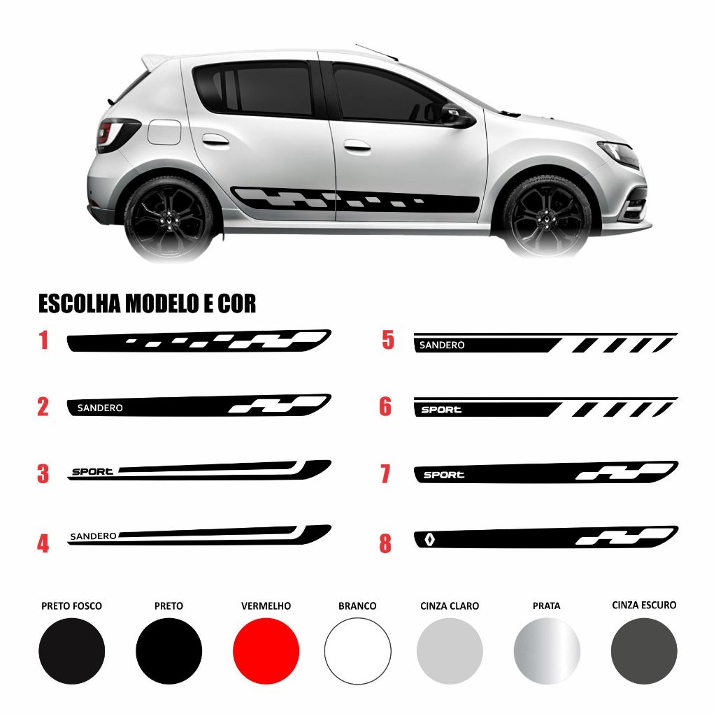 Kit Adesivo Faixa Lateral Tuning Porta Carro Renault Sandero