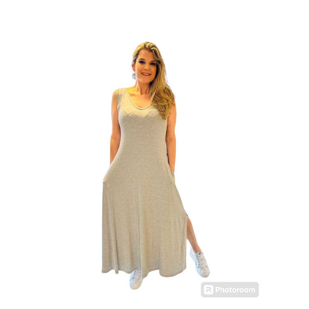 vestido regatão  longa  com fenda lateral em Oferta na Shopee