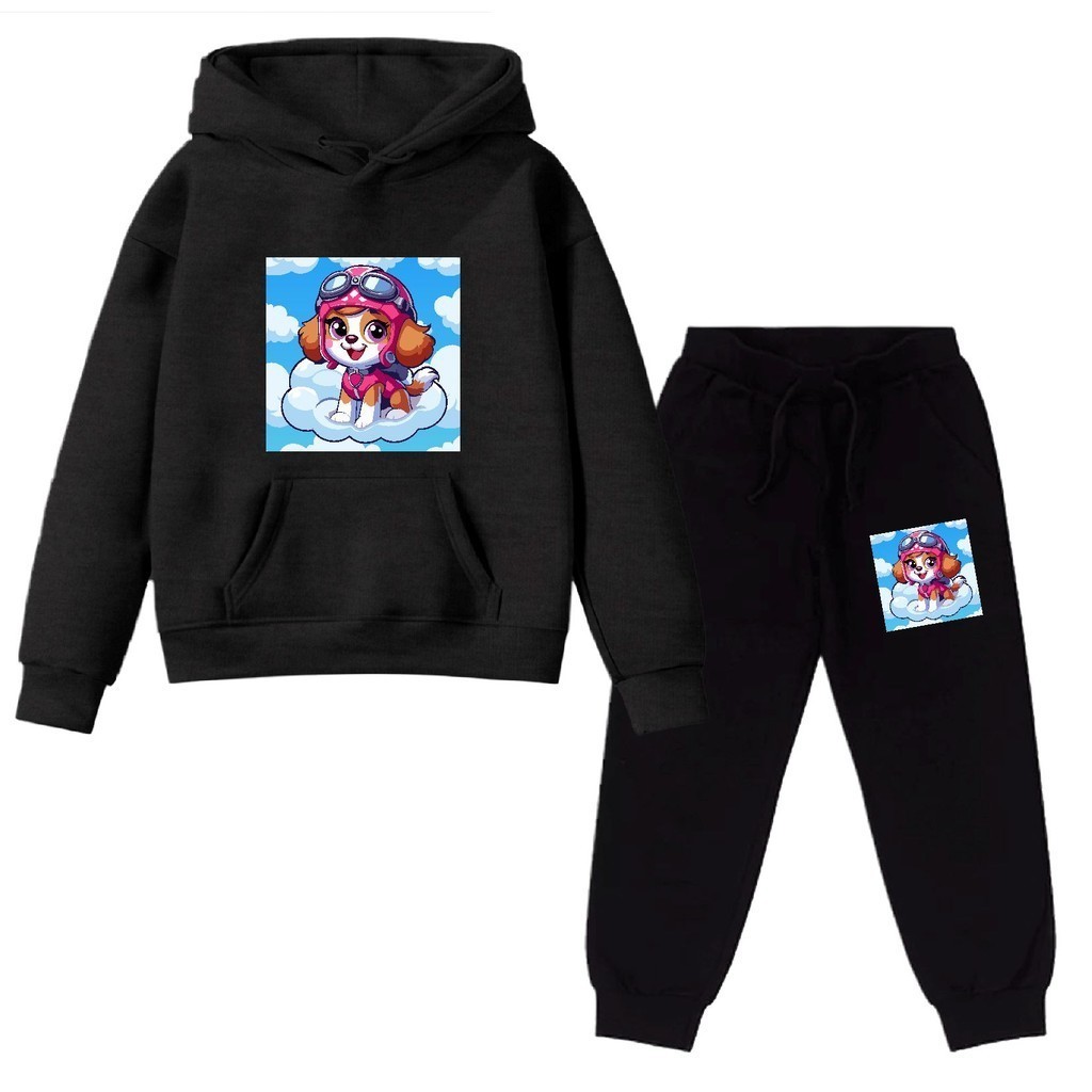 Kit Conjunto Flanelado Infantil Blusa E Calça Moletom Bolso Canguru Capuz Infantil Patrulha Céu Núvens Desenho Promoção