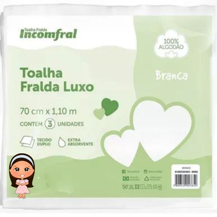 Toalha Luxo 100% Algodão 70cmX1,10m Tecido Duplo, Lisa e estampada, Enxoval, Toalha Fralda de Pano
