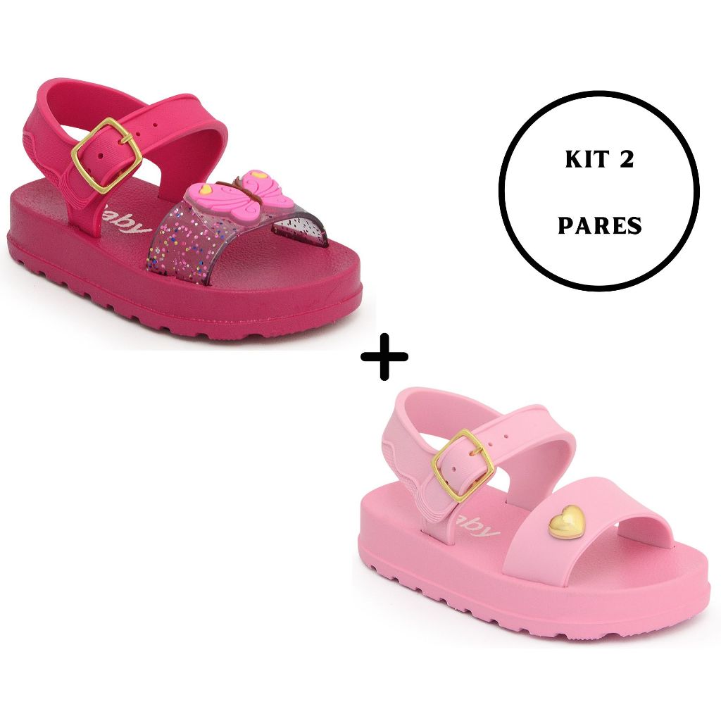 KIT 2 pares Sandália bebe menina papete infantil feminina borboleta coração lançamento confortável