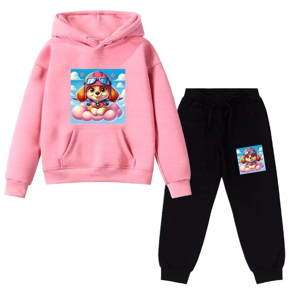 Kit Conjunto Flanelado Infantil Blusa E Calça Moleton Canguru Infantil Patrulha Rosa Desenho