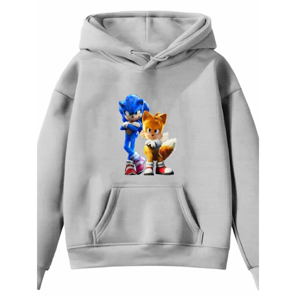 Moletom Infantil Sonic Amigos Tails Ouriço Azul  Desenho Carro Bolso Canguru Com Capuz Liso