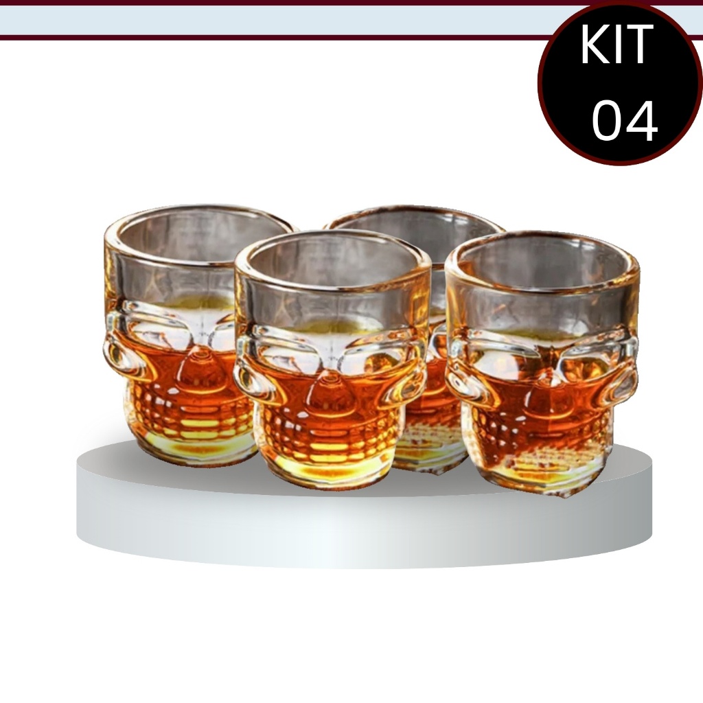 Kit 4 Copos Drink e Shot Dose Caveira Pinga Vodka Whisky Bebidas Decoração 50ML - Lyor