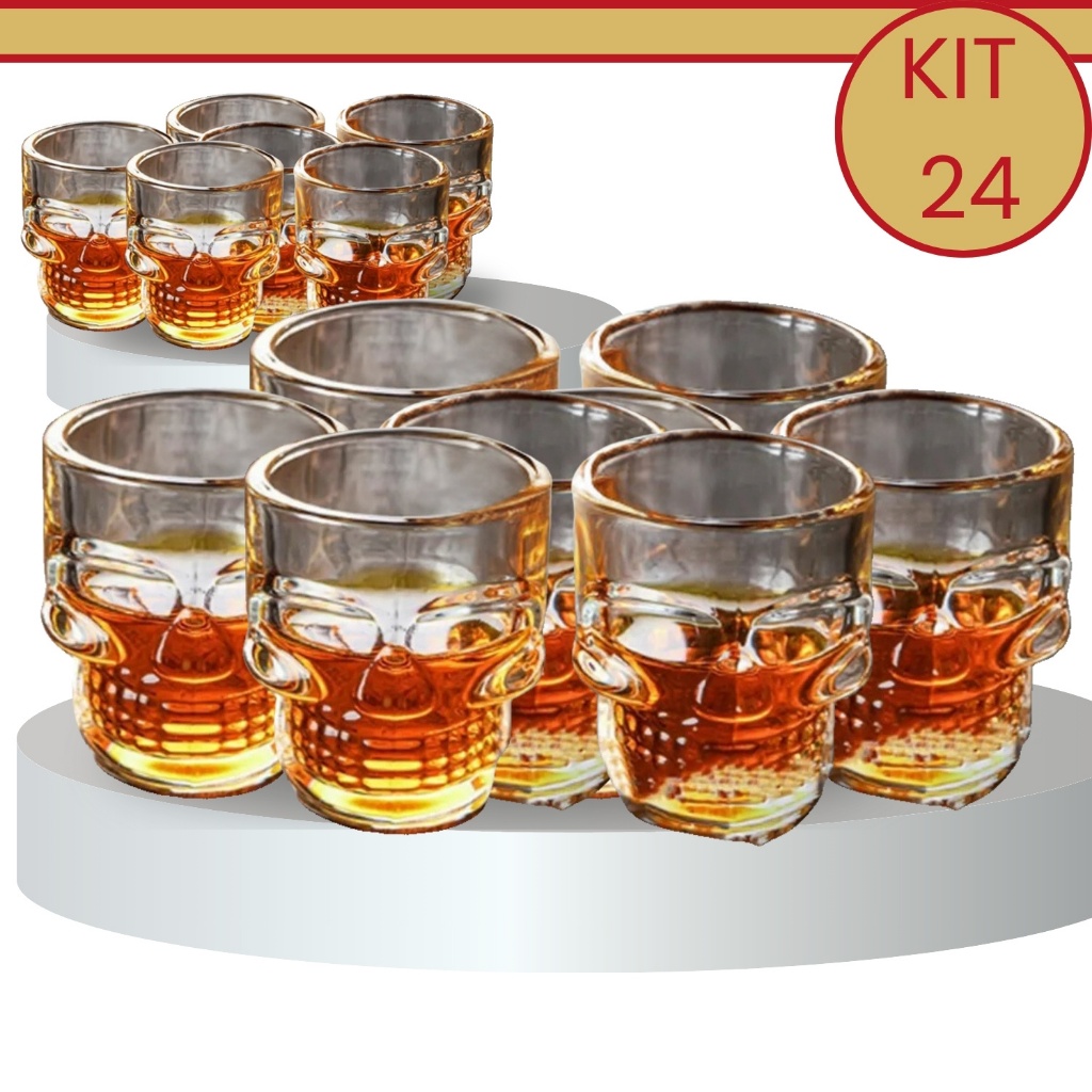 Kit 24 Copos Drink e Shot Dose Caveira Pinga Vodka Whisky Bebidas Decoração 50ML - Lyor