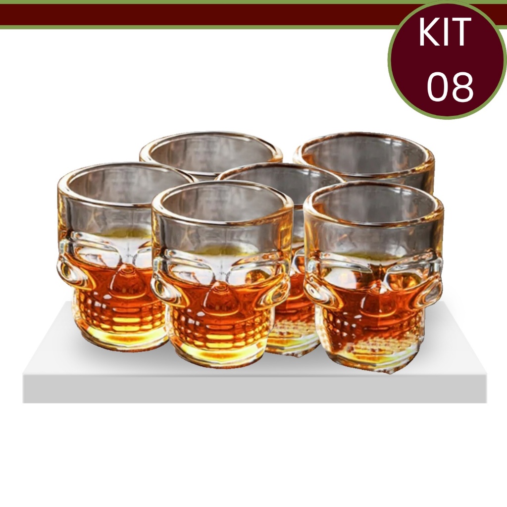 Kit 8 Copos Drink e Shot Dose Caveira Pinga Vodka Whisky Bebidas Decoração 50ML - Lyor