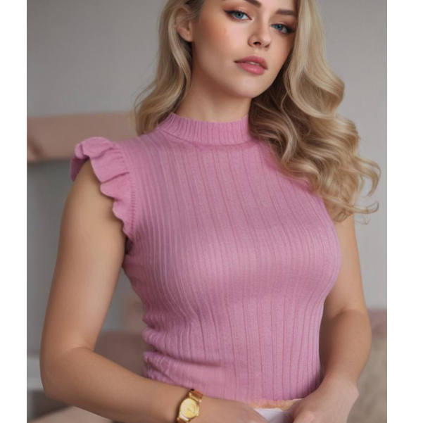 Blusa Feminina Garrafinha trico Canelado Com Babado Blusa Seminina Sem Manga