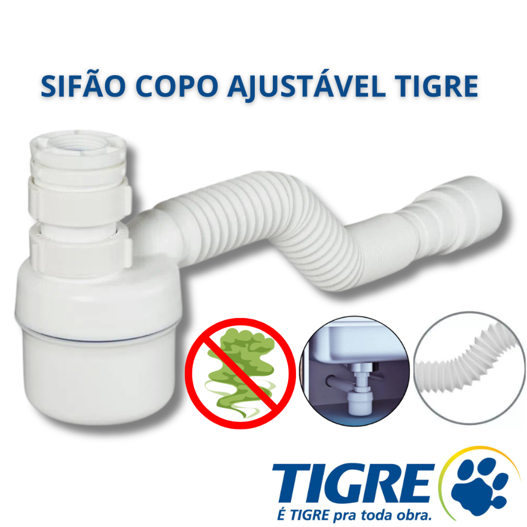 Sifão Copo Sanfonado Ajustável Tigre Pia Cozinha Lavatório Tanque