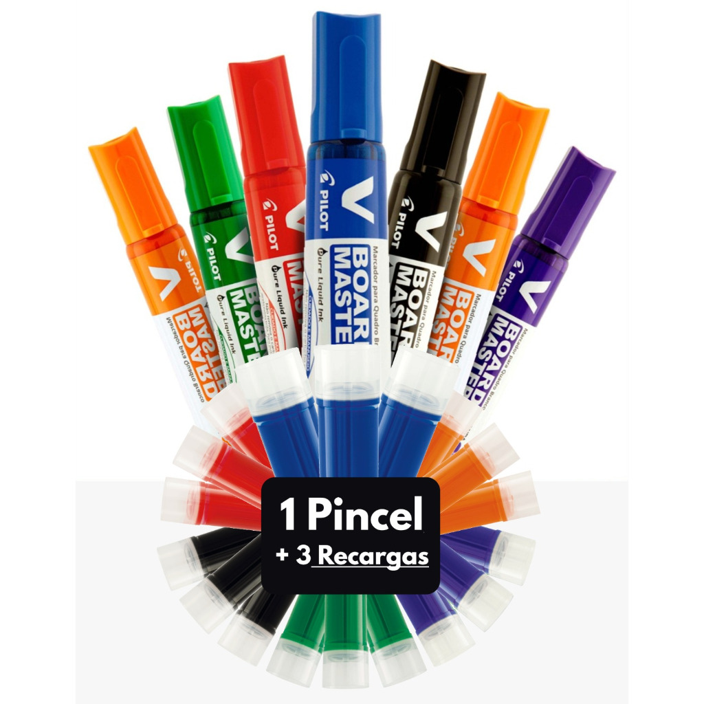 Canetão De Quadro Branco Pilot Board Master Recarregável + 3 Recarga Refil Várias Cores Disponíveis