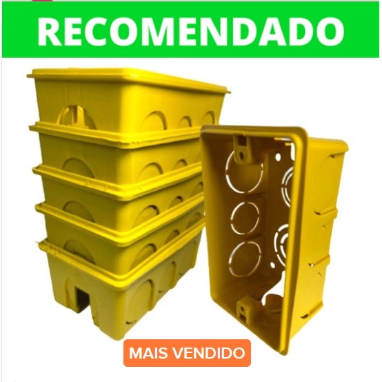 Kit 5 Caixinhas de luz e energia 4x2 p/ elétrica e construção - Reforçadas Amarela Top
