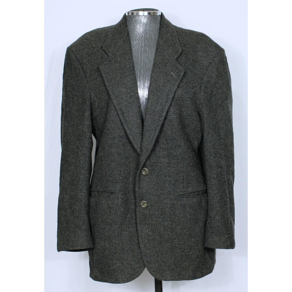 Blazer social alfaiataria masculina tradicional alongada lã batida inverno quente cinza com bege Renner vintage - Veste G  - Ref. 2367 (brechó)