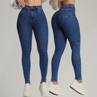 Calça jeans feminina cos Cintura Alta Com Laycra Tradicional Skinny Colorida empina bumbu…