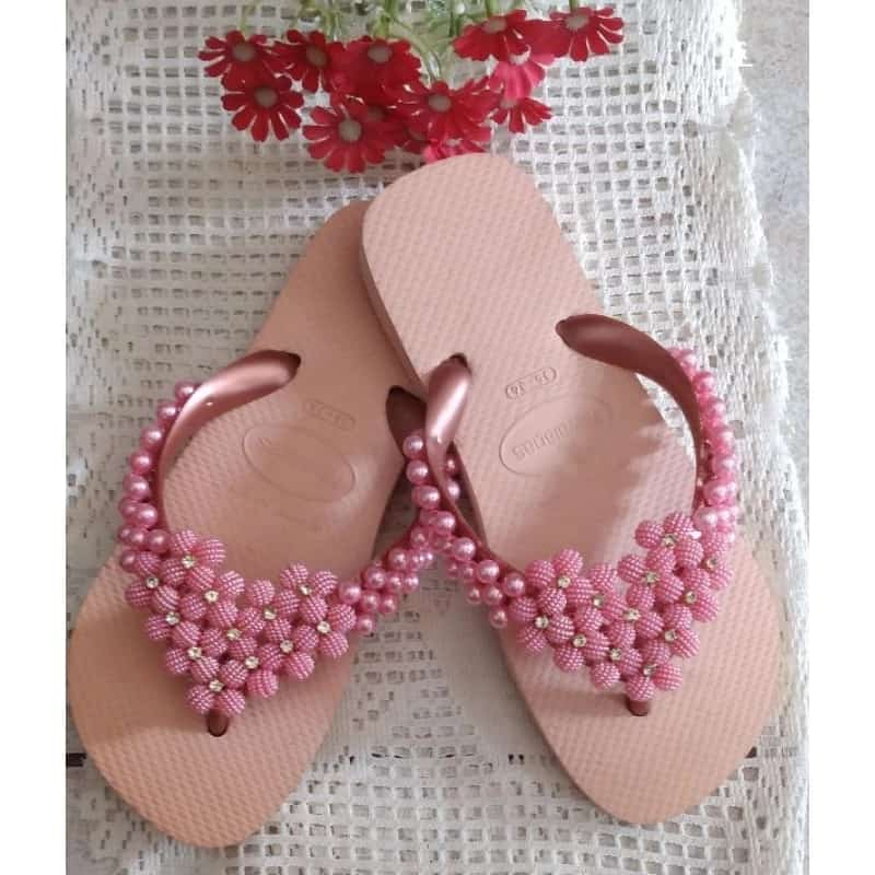 Chinelo Customizado Top ou Slim Havaianas Cabedal Princesinha Perola Craquelada