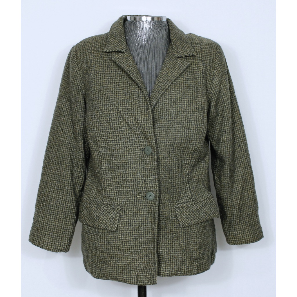Blazer social alfaiataria feminina lã batida pied de poule verde e preto - veste G  - Ref. 2372 (brechó)