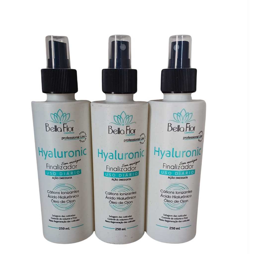 Kit 3 Finalizador Reparador Spray Hyaluronic Ação Imediata Controle do Volume e Frizz Sem Enxague Uso Diário 250ml