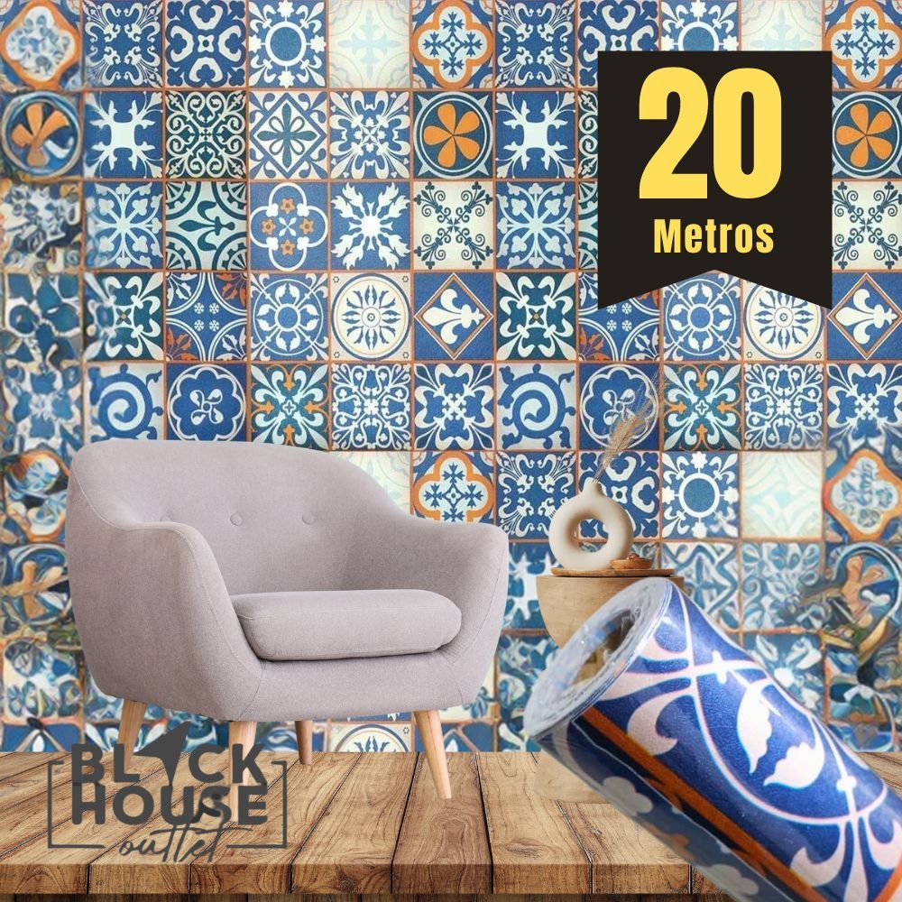 Papel de Parede Adesivo Azulejo Português Autocolante Rolo 5m x 45cm Cozinha Banheiro em Oferta na Shopee