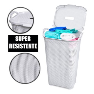 Cesto de Roupa Rattan Grande C/ Tampa Basculada Preto 50 Litros Arqplast em Oferta na Shopee