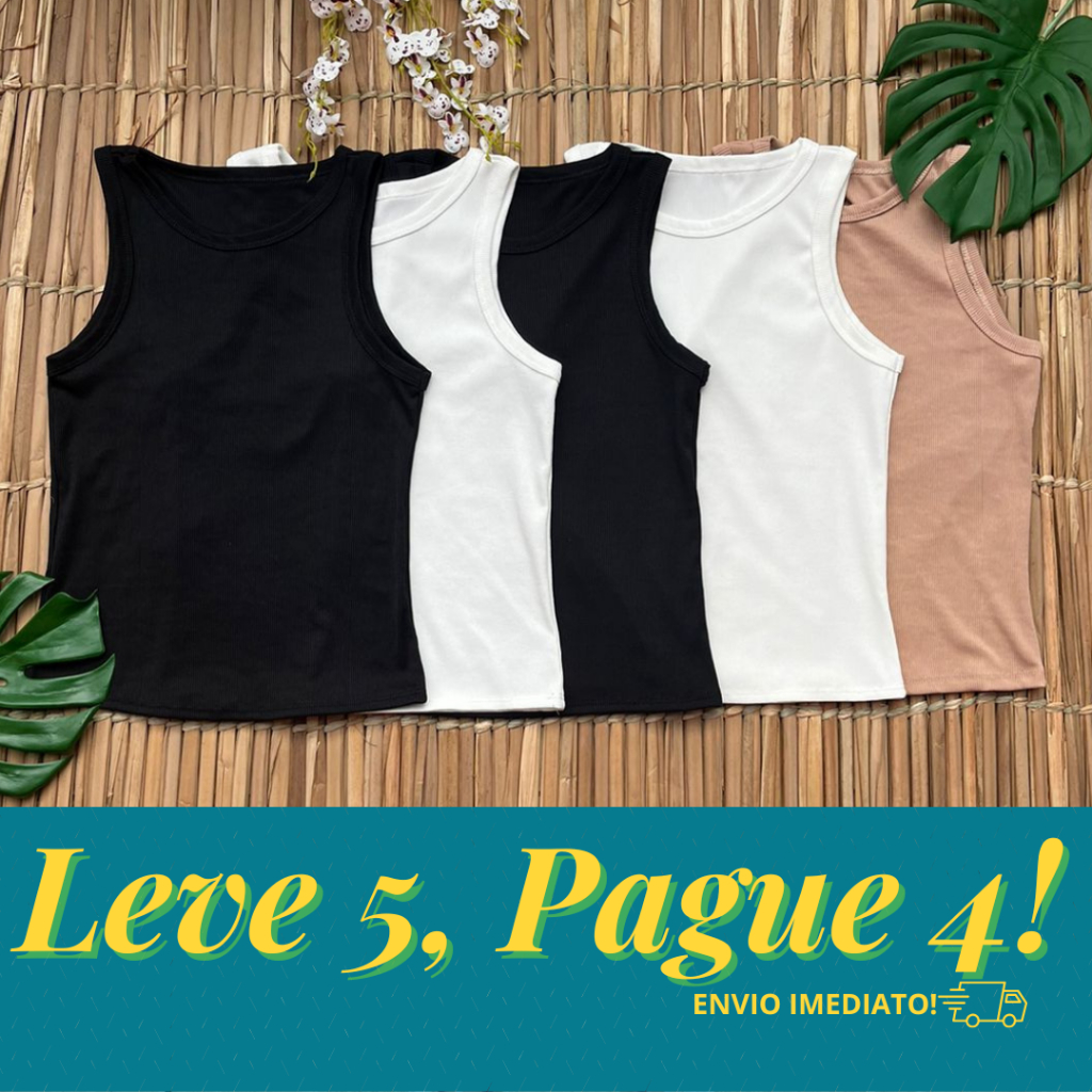 Kit 5 Regata Lisa Feminina Canelada Camiseta Básica Blusa Casual Tendência