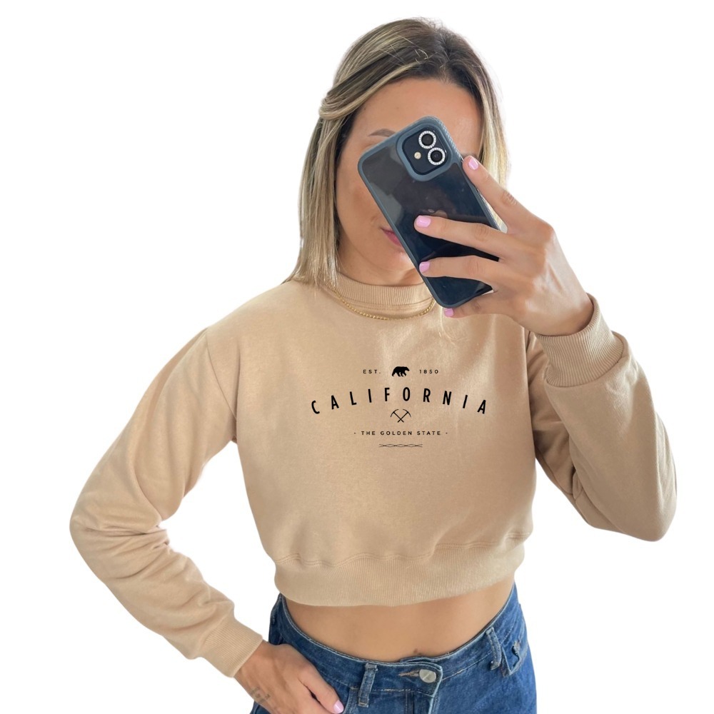Moletom Cropped Blusa Curta De Frio Manga Longa Personalizada California Golden