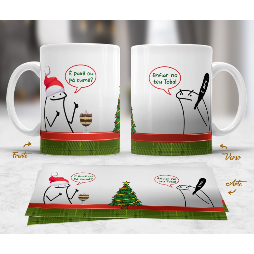 Caneca Xícara Personalizada Feliz Natal Flork Meme Bento Cake Pavê Ou Pacume Engraçada Divertida
