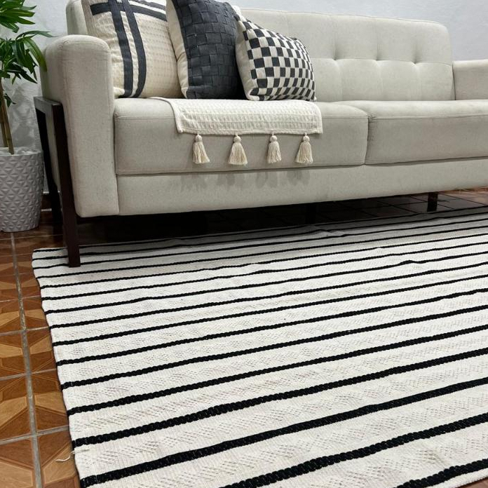 Tapete Para Sala Quarto Mandacaru Cor Cru Com Preto Algodão Diversas Cores