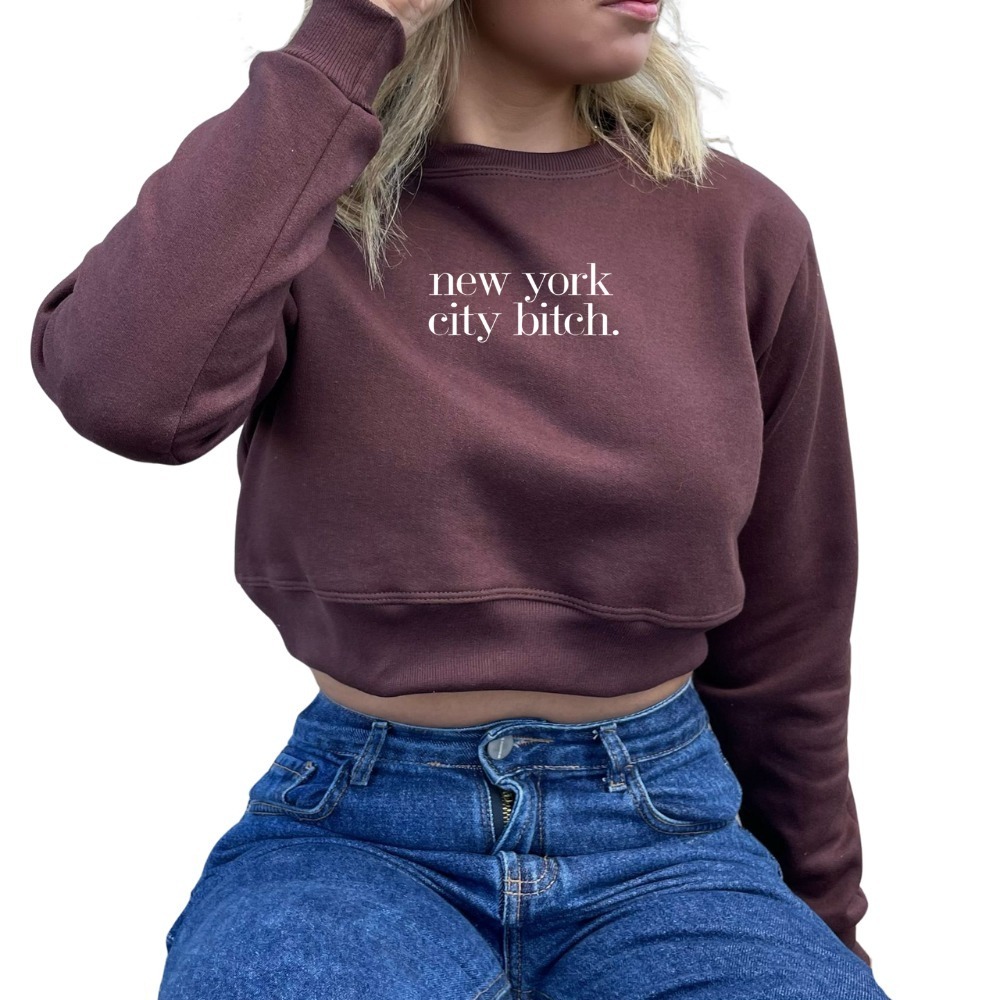 Cropped Moletom Estampado Frases Modinha New York City Bitch Inverno Outono