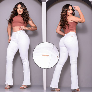 Calça Jeans Flare Feminina Cintura Alta Modeladora Levanta Bumbum Com Lycra Boca De Sino Premium