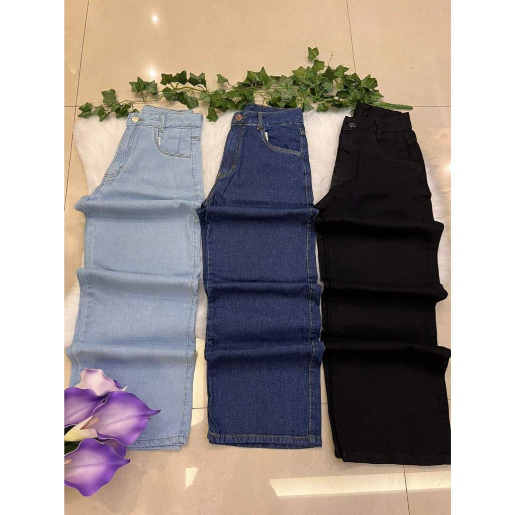 KIT DE 2 PEÇA de Calça wide leg jeans pantalona feminina 100% algodão,ENTRE 3 CORES,ALEATORIO 2 PEÇA em Oferta na Shopee