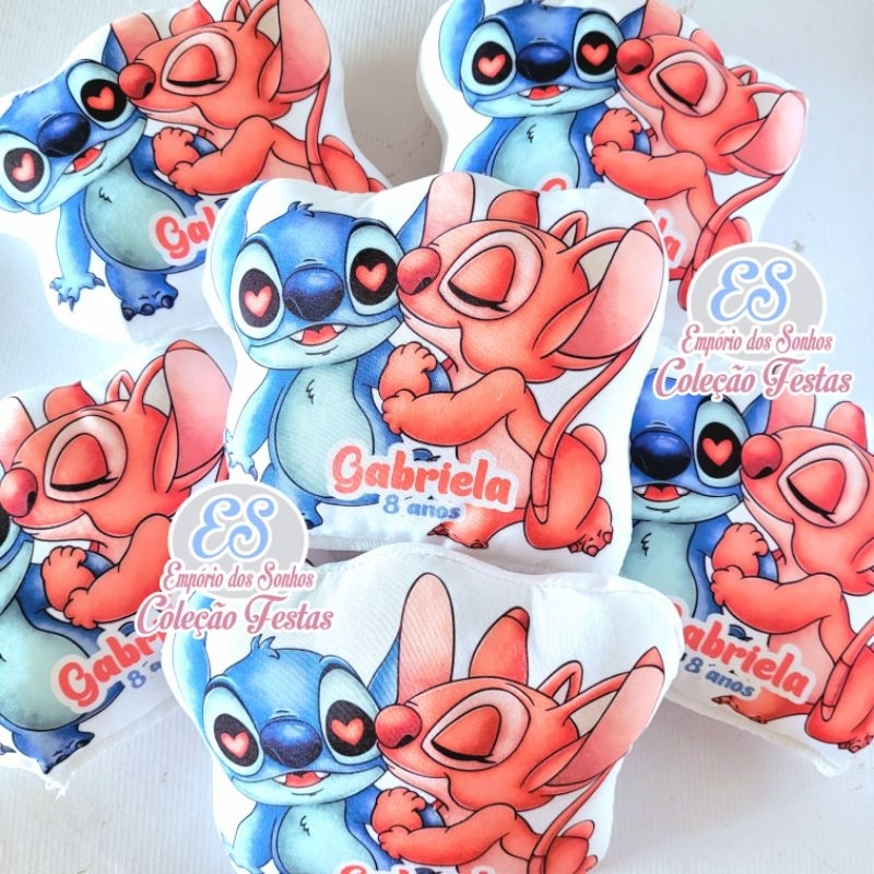Almofada Stitch e Angel personalizadas para lembrancinha de festa aniversário batizado