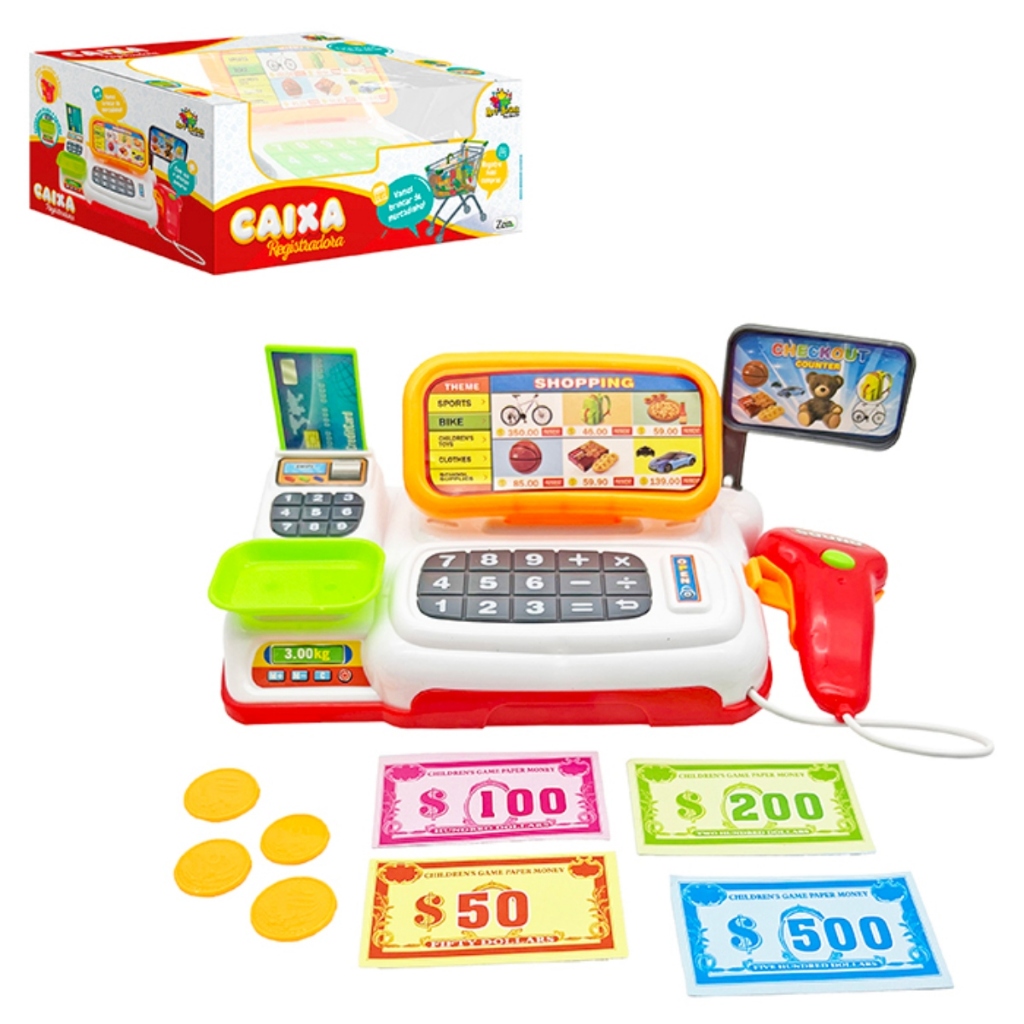 Brinquedo Caixa Registradora Mini Infantil Mercado Acessórios e Som em Oferta na Shopee