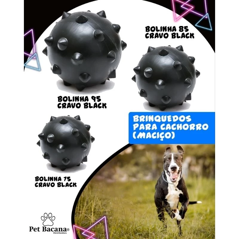 Brinquedo para cachorro Bola Maciça Cravo Black 75 mm, 85mm, 95mm
