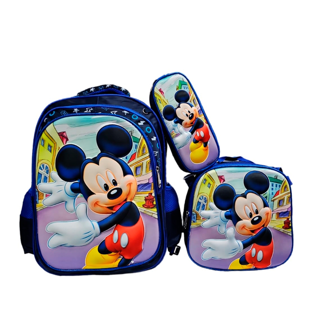 Kit Mochila Mickey 3D de Costas + Lancheira Térmica + Estojo Escolar