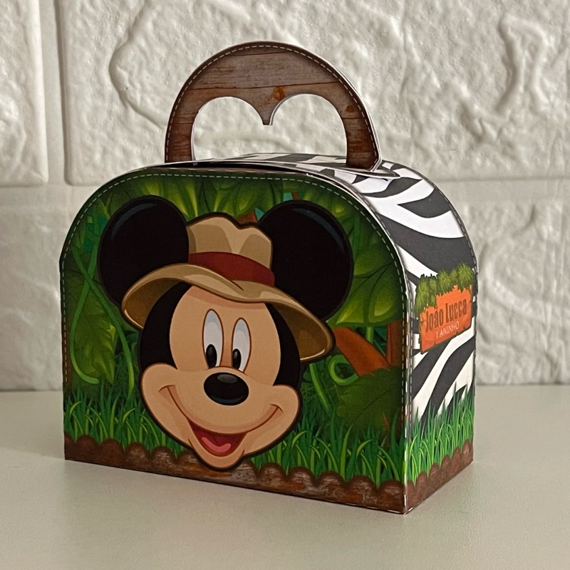 Caixinha Maletinhas Lembrancinha Papelaria Aniversário Mickey Safari Personalizada Arte Impressa