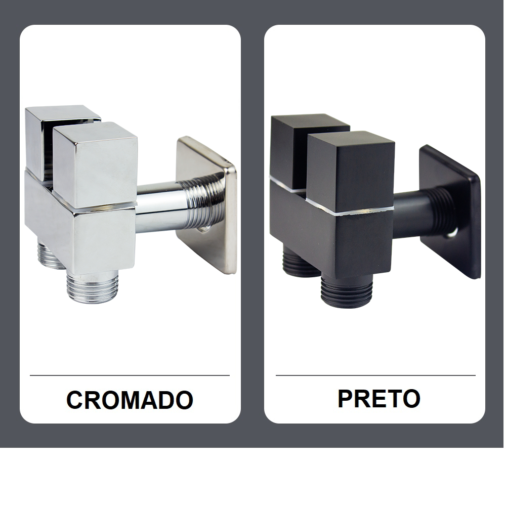 Registro Duplo Metal Quadrado P/ Ducha Higiênica e Caixa Acoplada ESCOLHA COR CROMADO OU PRETO FOSCO em Oferta na Shopee