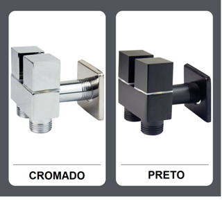 Registro Duplo Metal Quadrado P/ Ducha Higiênica e Caixa Acoplada ESCOLHA COR CROMADO OU PRETO FOSCO em Oferta na Shopee