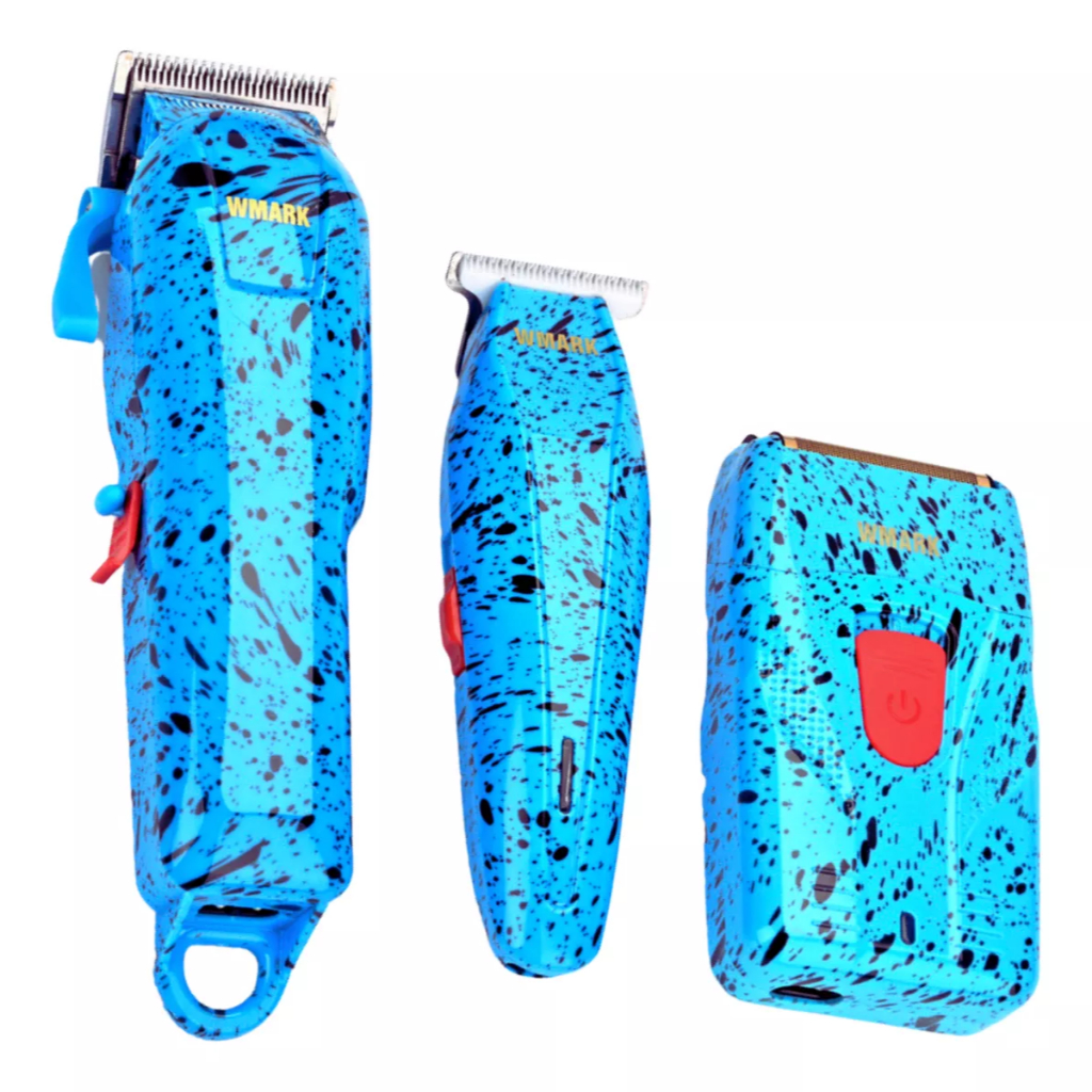 Kit Barbearia Completo C/ Máquinas Wmark Corte E Acessórios Cor Azul 110v/220v Wmark Combo 602 Máquina de corte 108 B Máquina de Acabamento 202 B Máquina Shaver 987B Azul Kit Iniciante Barbeiro Barbearia Kit 602 kit 601 Wmark