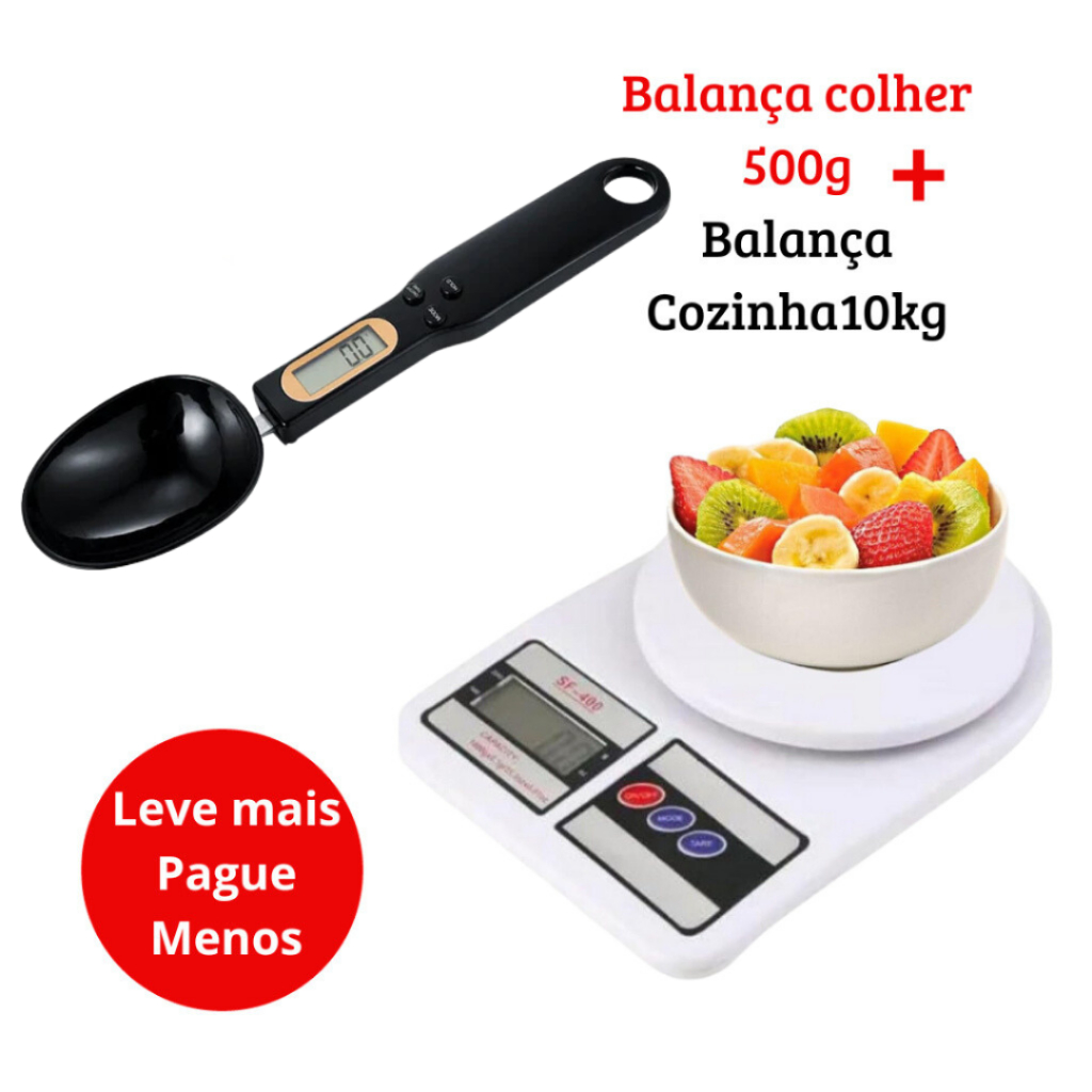 Kit de Cozinha Balança Digital 10kg e Balança de Colher 0.1g a 500g