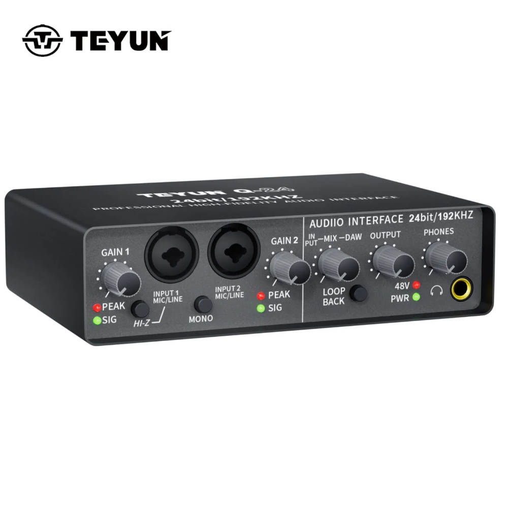 TEYUN Q-24 Audio Interface Placa De Som Com Monitoramento Guitarra Elétrica Live Recording Placa De Som Profissional em Oferta na Shopee