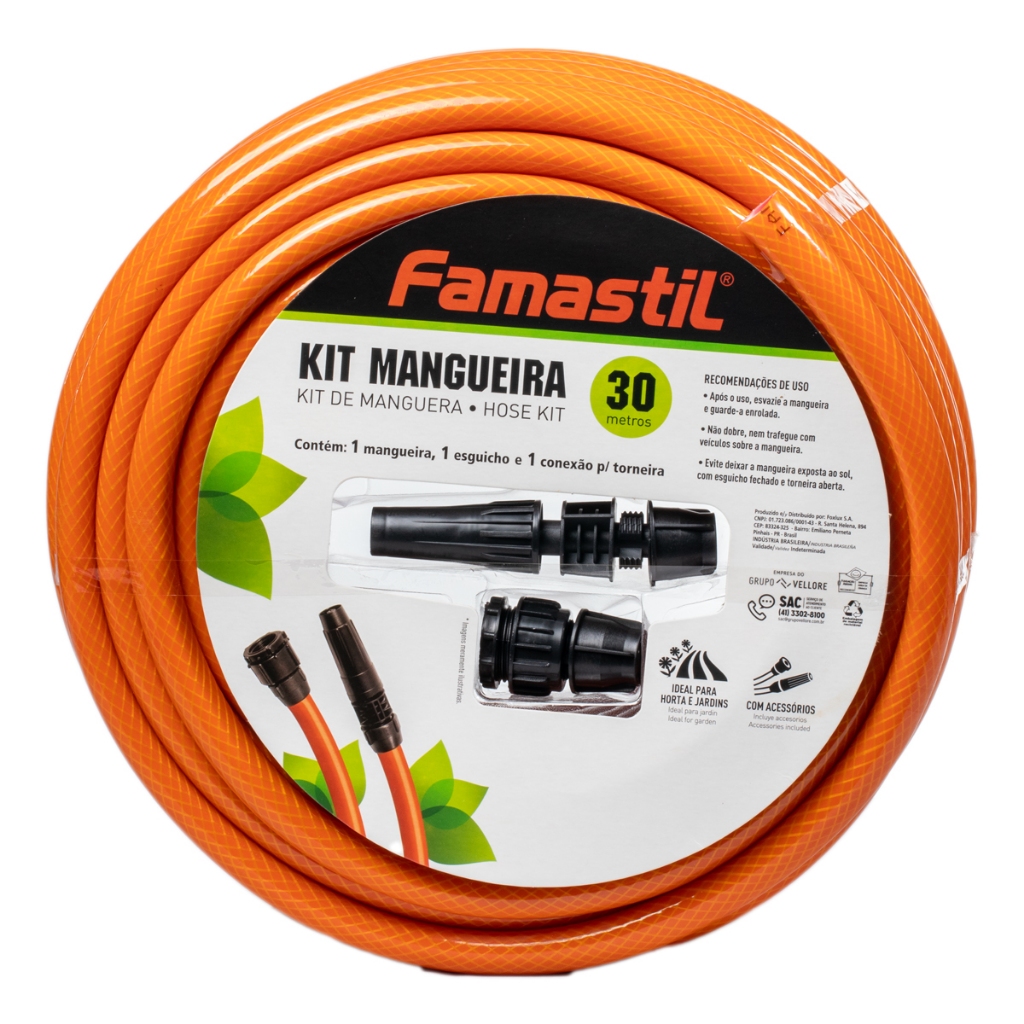 Mangueira para Jardim Trançada 30m Famastil com Esguicho Multifunção e Conector Resistente
