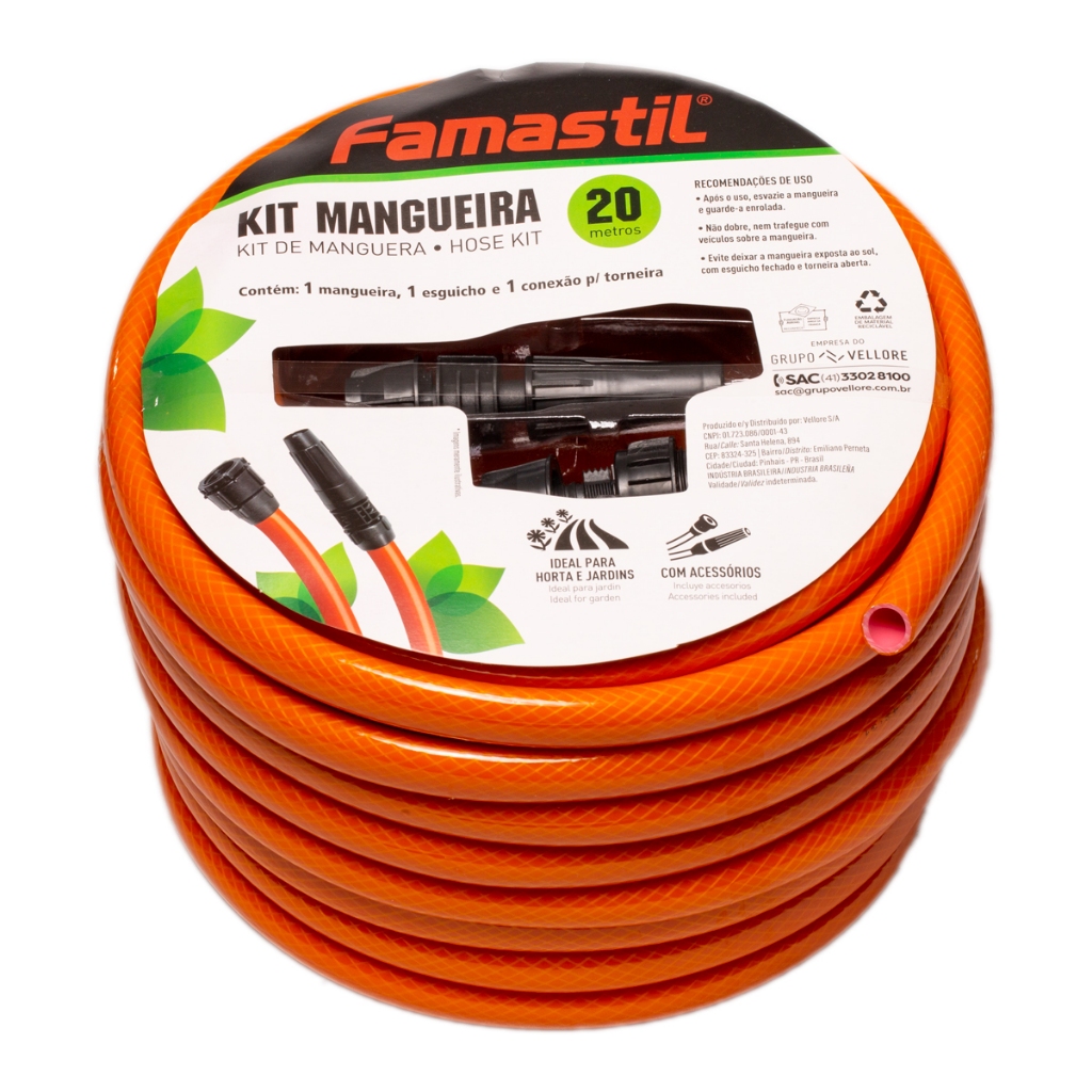 Mangueira Jardim Trançada Famastil 20m Esguicho e Conector 1/2