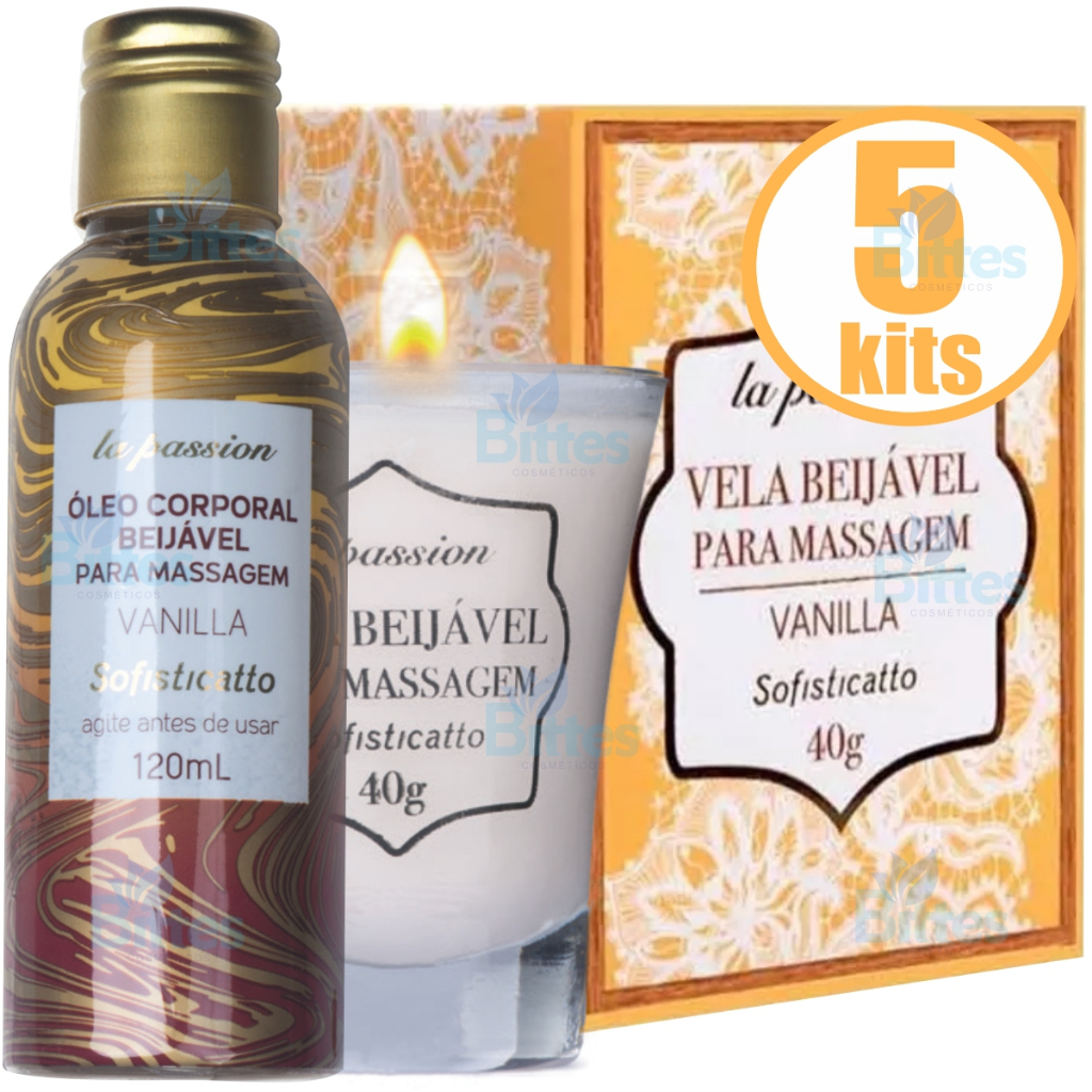 5 KIT SENSUAL VANILLA SOFISTICATTO COSMÉTICOS ÓLEO E VELA BEIJÁVEL PARA MASSAGEM
